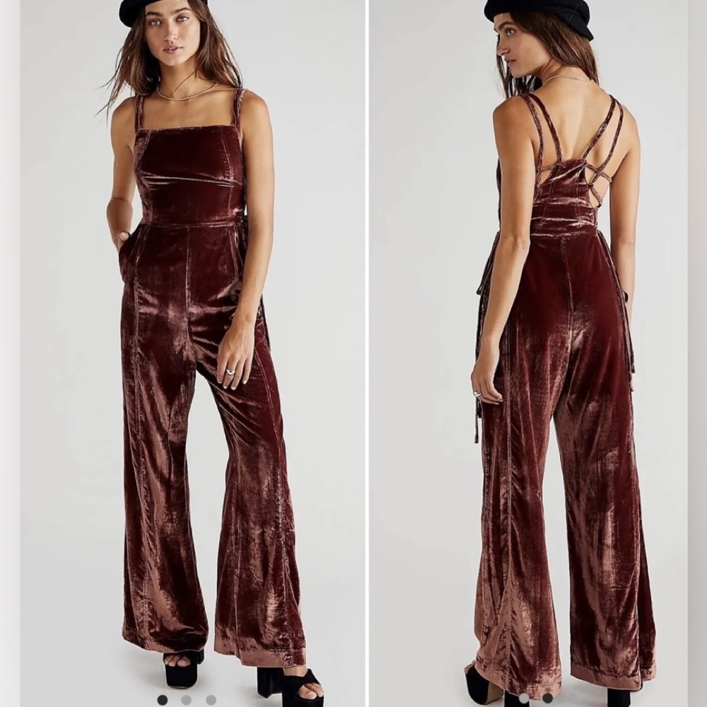 Free People 90’s Forever Tie Velvet Overall New without tags